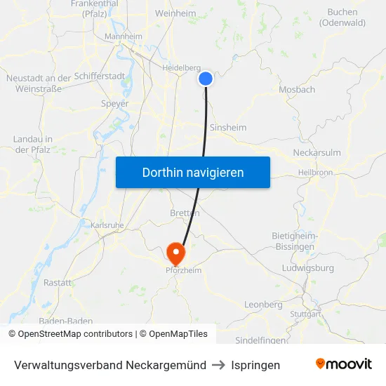 Verwaltungsverband Neckargemünd to Ispringen map