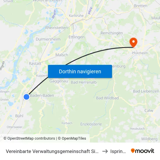Vereinbarte Verwaltungsgemeinschaft Sinzheim to Ispringen map