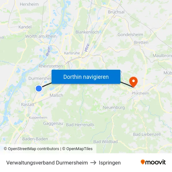 Verwaltungsverband Durmersheim to Ispringen map