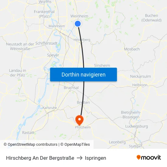 Hirschberg An Der Bergstraße to Ispringen map