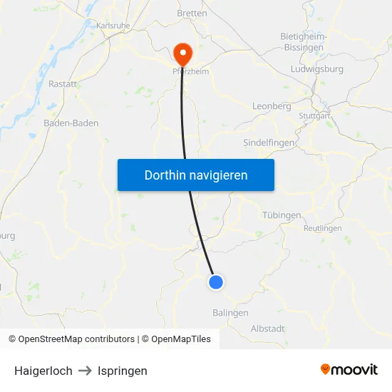 Haigerloch to Ispringen map