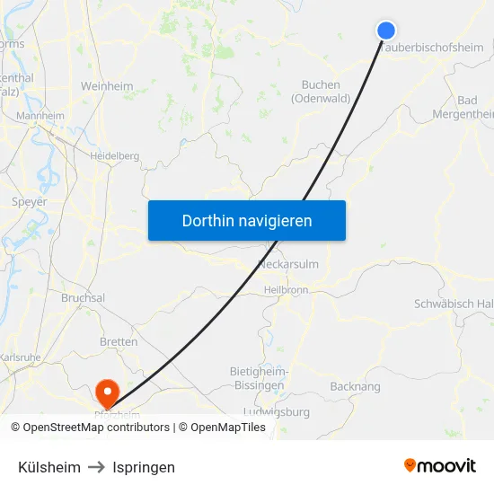 Külsheim to Ispringen map