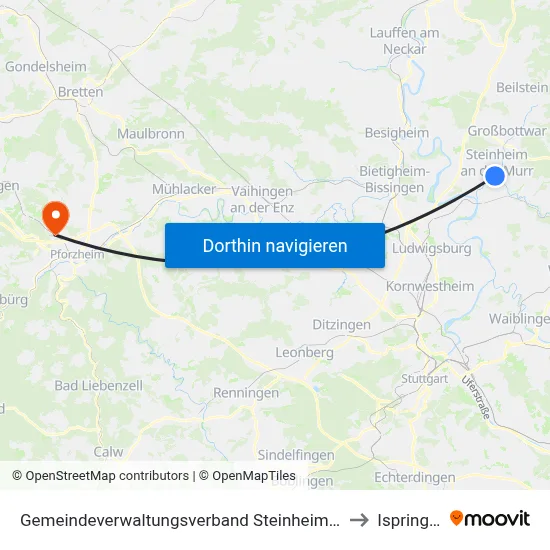 Gemeindeverwaltungsverband Steinheim-Murr to Ispringen map