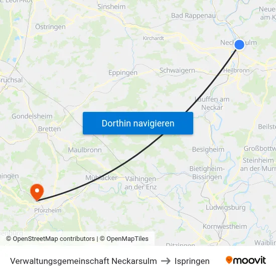 Verwaltungsgemeinschaft Neckarsulm to Ispringen map
