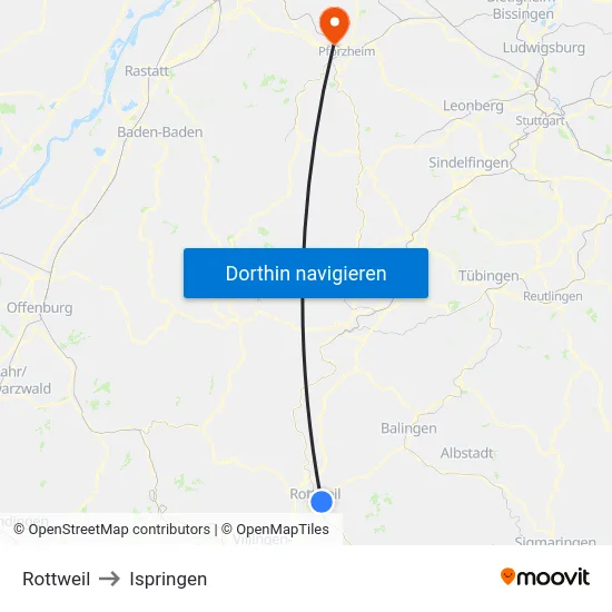 Rottweil to Ispringen map