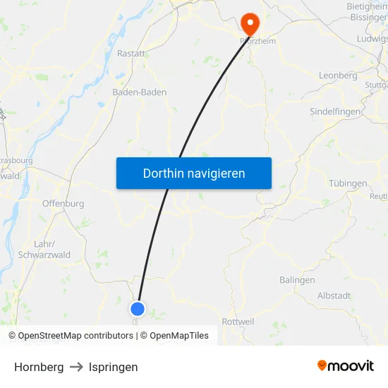 Hornberg to Ispringen map