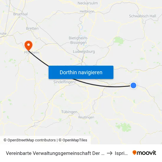 Vereinbarte Verwaltungsgemeinschaft Der Stadt Göppingen to Ispringen map
