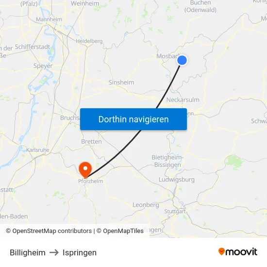 Billigheim to Ispringen map