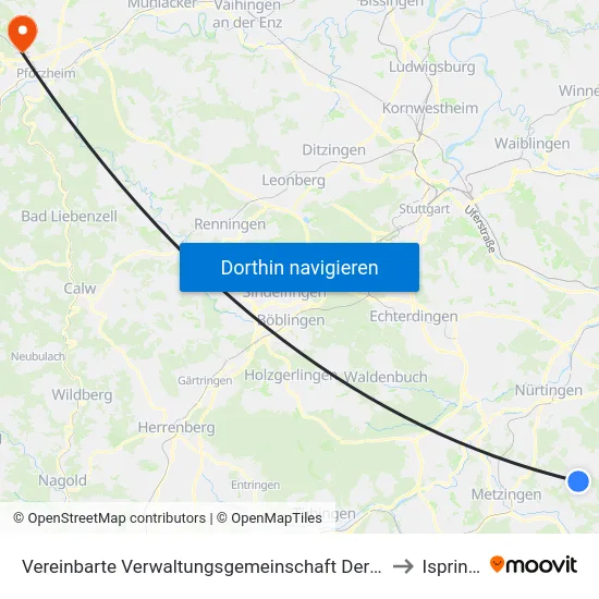 Vereinbarte Verwaltungsgemeinschaft Der Stadt Neuffen to Ispringen map