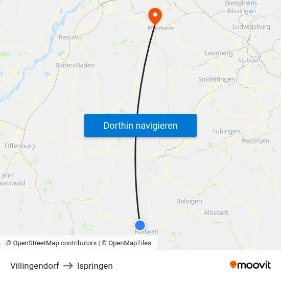 Villingendorf to Ispringen map
