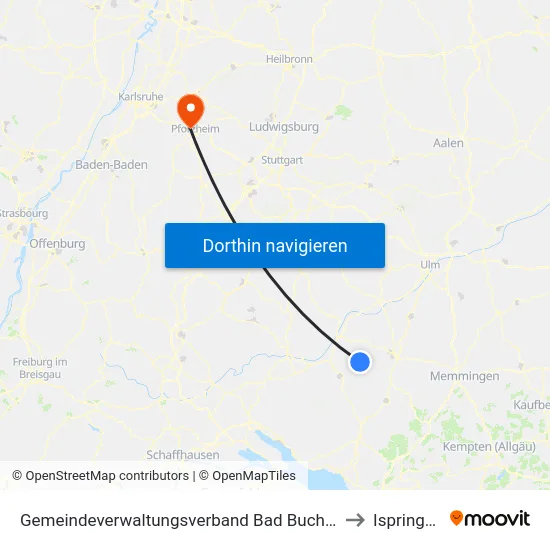 Gemeindeverwaltungsverband Bad Buchau to Ispringen map