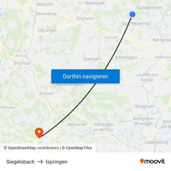 Siegelsbach to Ispringen map