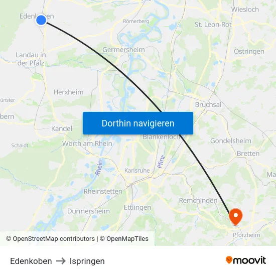 Edenkoben to Ispringen map