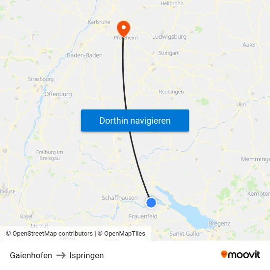 Gaienhofen to Ispringen map