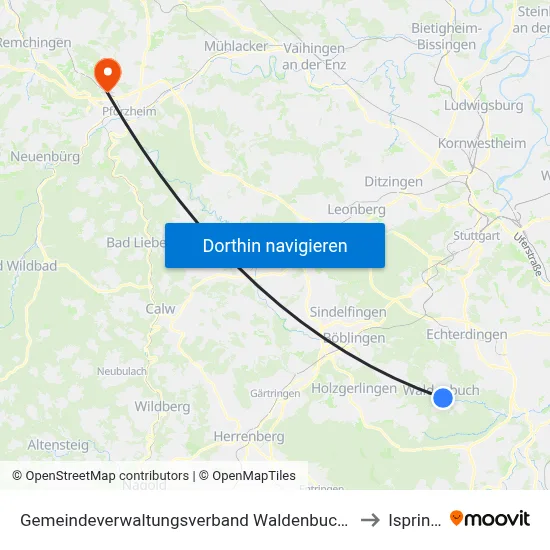 Gemeindeverwaltungsverband Waldenbuch/Steinenbronn to Ispringen map