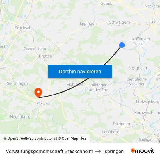 Verwaltungsgemeinschaft Brackenheim to Ispringen map