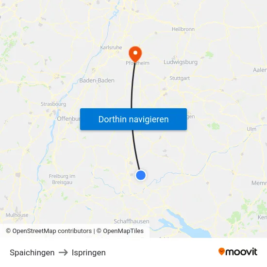Spaichingen to Ispringen map