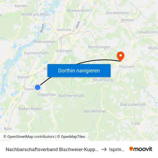 Nachbarschaftsverband Bischweier-Kuppenheim to Ispringen map