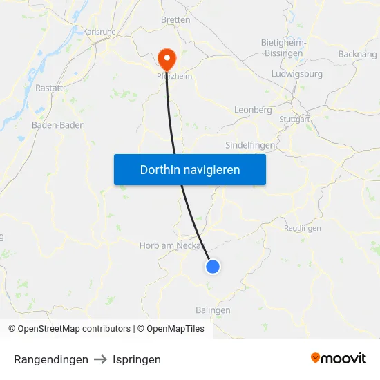 Rangendingen to Ispringen map
