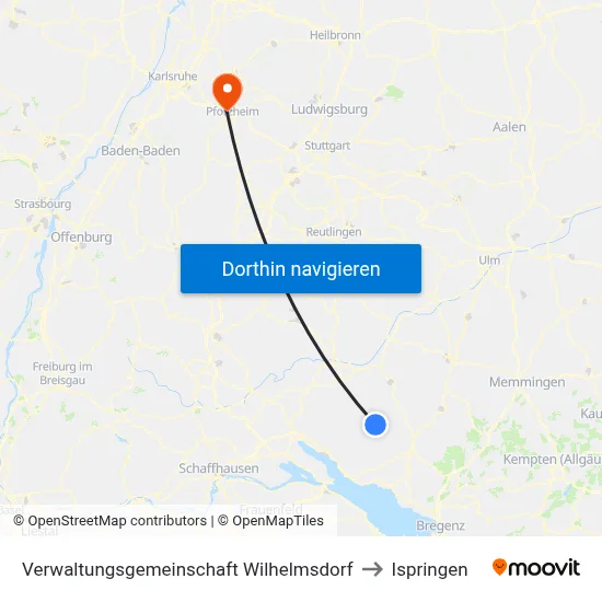 Verwaltungsgemeinschaft Wilhelmsdorf to Ispringen map