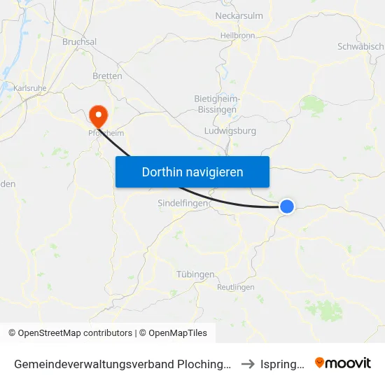 Gemeindeverwaltungsverband Plochingen to Ispringen map