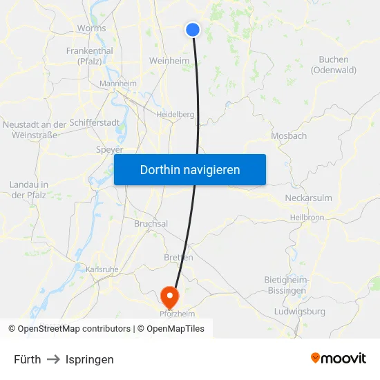 Fürth to Ispringen map