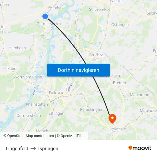Lingenfeld to Ispringen map
