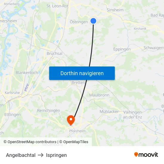 Angelbachtal to Ispringen map