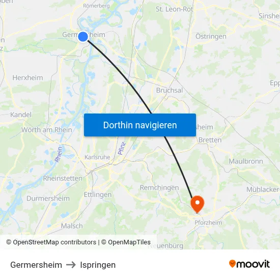 Germersheim to Ispringen map