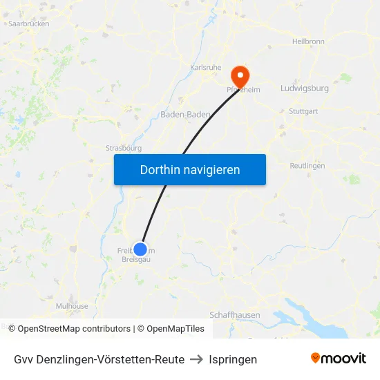 Gvv Denzlingen-Vörstetten-Reute to Ispringen map