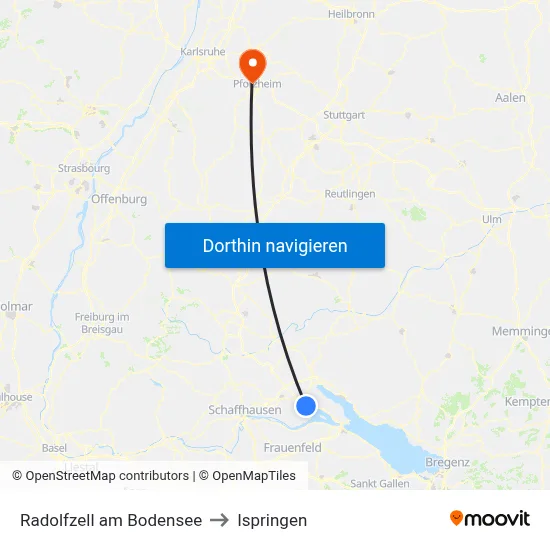 Radolfzell am Bodensee to Ispringen map