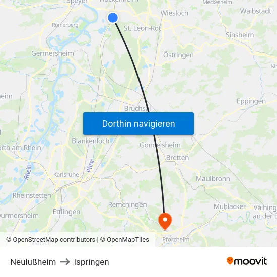 Neulußheim to Ispringen map