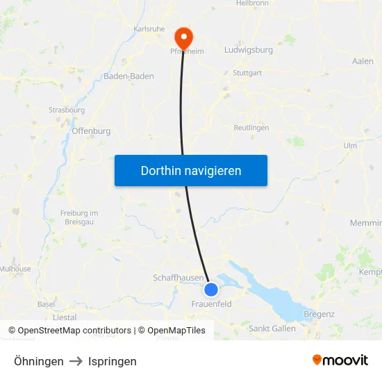 Öhningen to Ispringen map