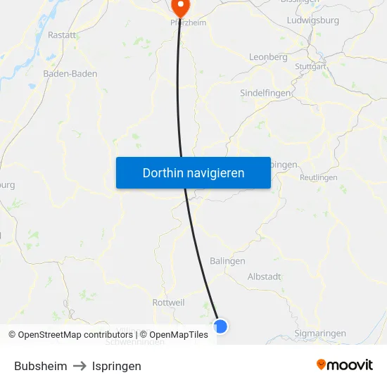 Bubsheim to Ispringen map