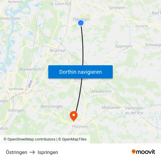 Östringen to Ispringen map