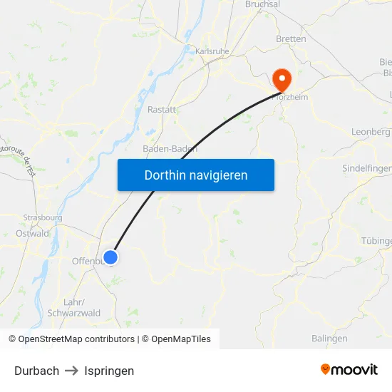 Durbach to Ispringen map