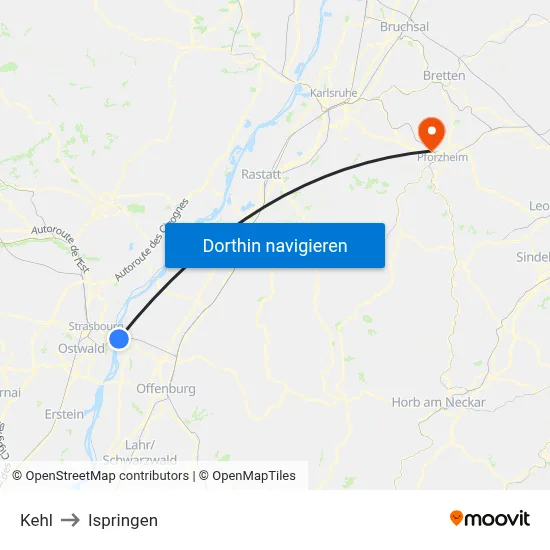 Kehl to Ispringen map