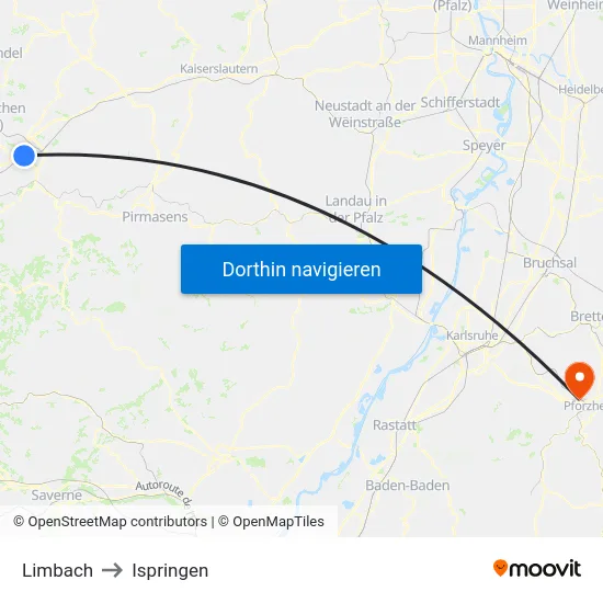 Limbach to Ispringen map