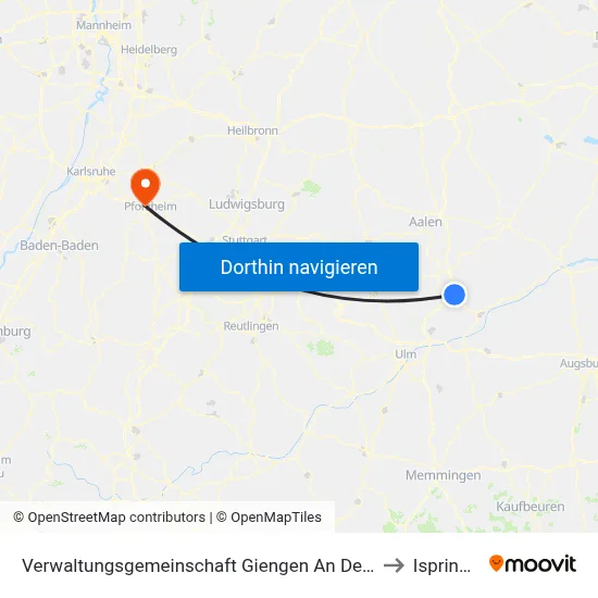 Verwaltungsgemeinschaft Giengen An Der Brenz to Ispringen map