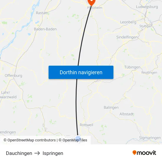 Dauchingen to Ispringen map