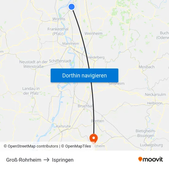 Groß-Rohrheim to Ispringen map