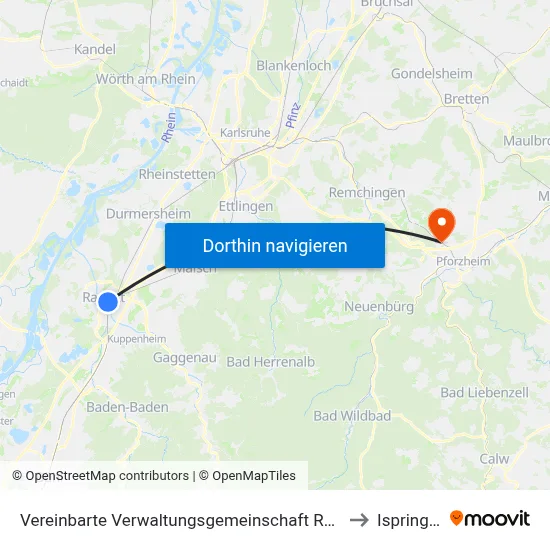 Vereinbarte Verwaltungsgemeinschaft Rastatt to Ispringen map