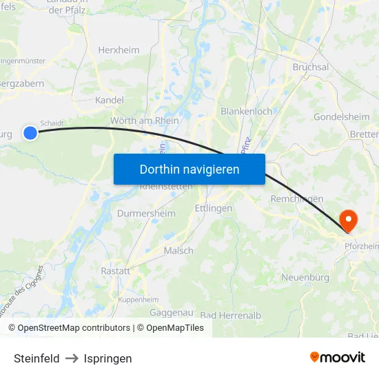 Steinfeld to Ispringen map