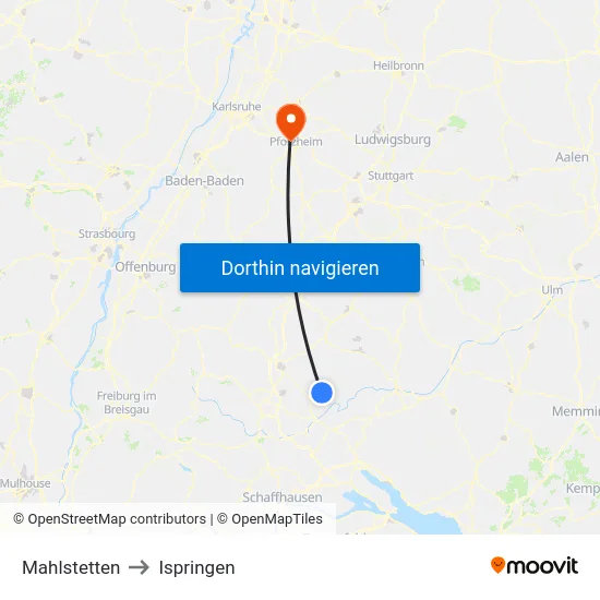 Mahlstetten to Ispringen map