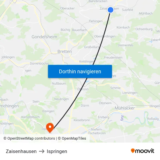 Zaisenhausen to Ispringen map