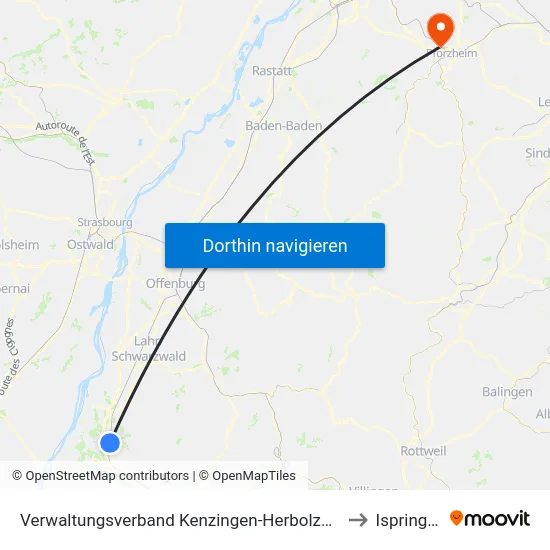 Verwaltungsverband Kenzingen-Herbolzheim to Ispringen map