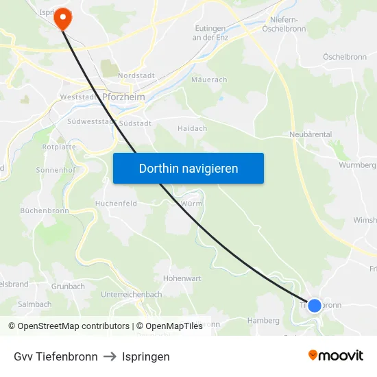 Gvv Tiefenbronn to Ispringen map