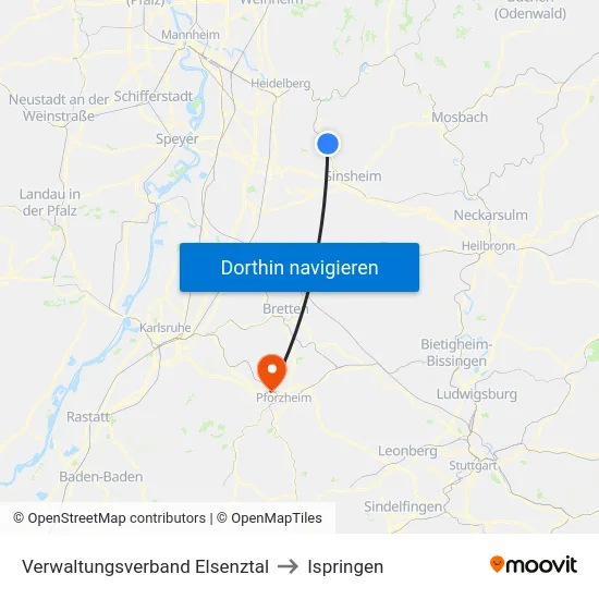 Verwaltungsverband Elsenztal to Ispringen map