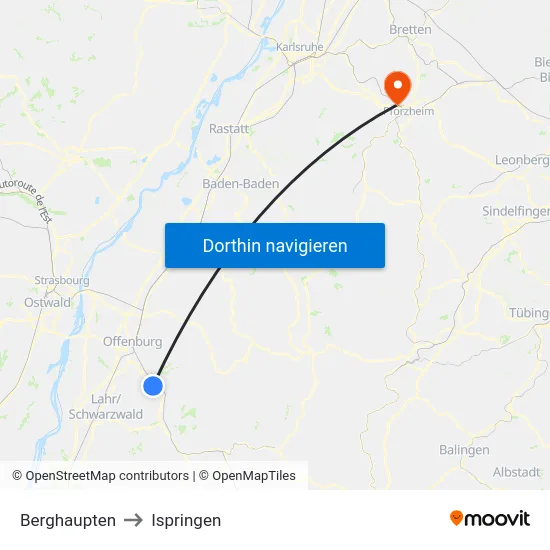 Berghaupten to Ispringen map