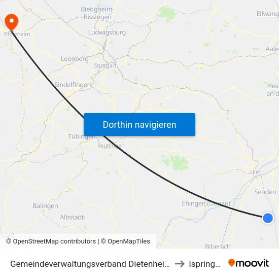 Gemeindeverwaltungsverband Dietenheim to Ispringen map